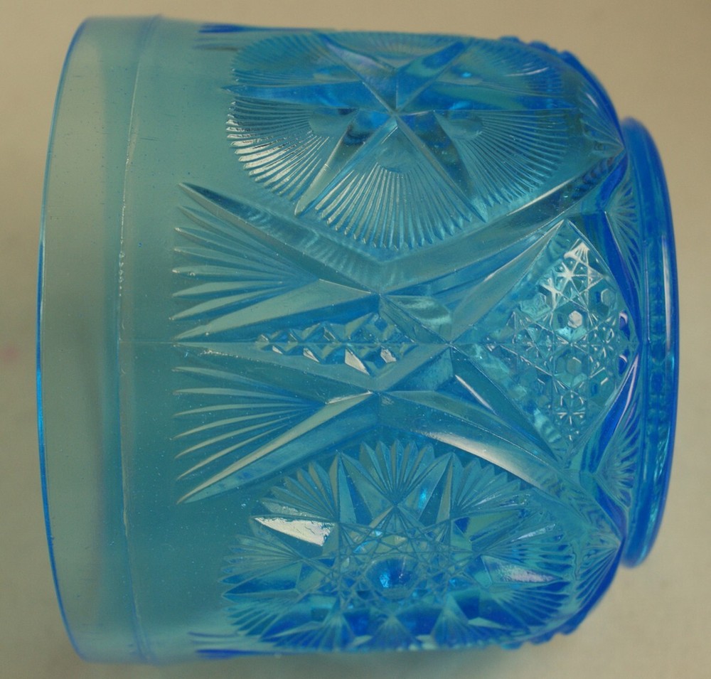 Kemple Blue Pressed Glass Covered Jar Yutec Pattern