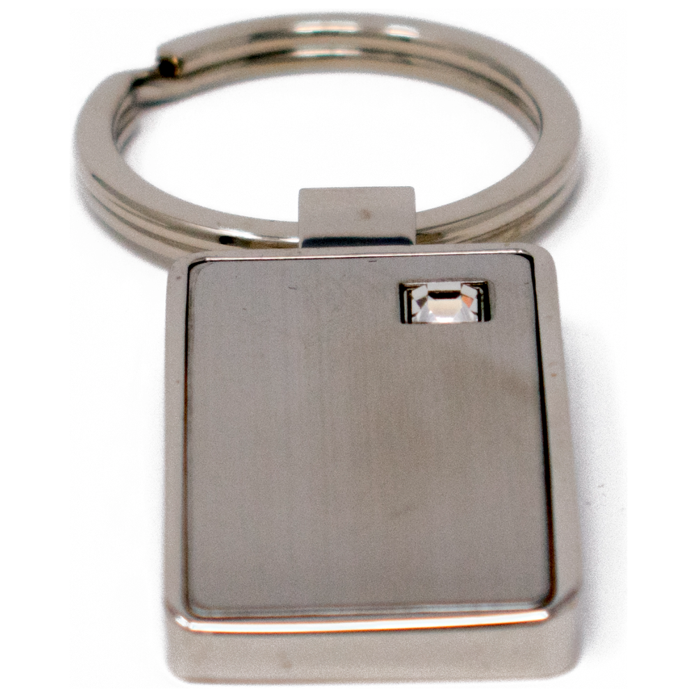 Silver Matte Rectangle with Crystal Keychain