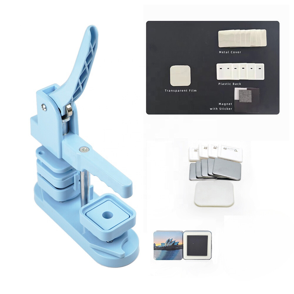 50mm Blue Square Fridge Magnet Making Machine and 200 Set Fridge Magnet Material
