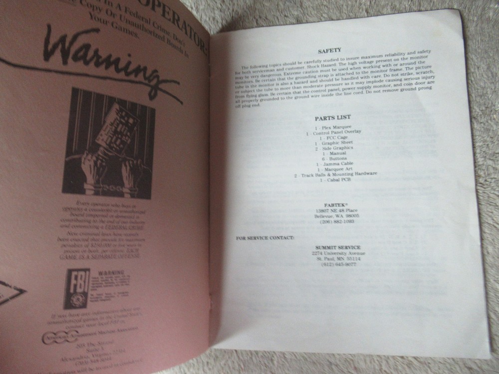 CABAL fabtek video game MANUAL