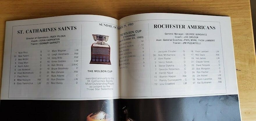 St Catherines Saints Rochester Americans program 10 29 1983 Craig Muni