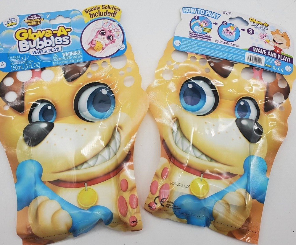 2 Glove-A-Bubbles NEW ~ Wave & Play, Bubble Solution Included & Bubble Pouch