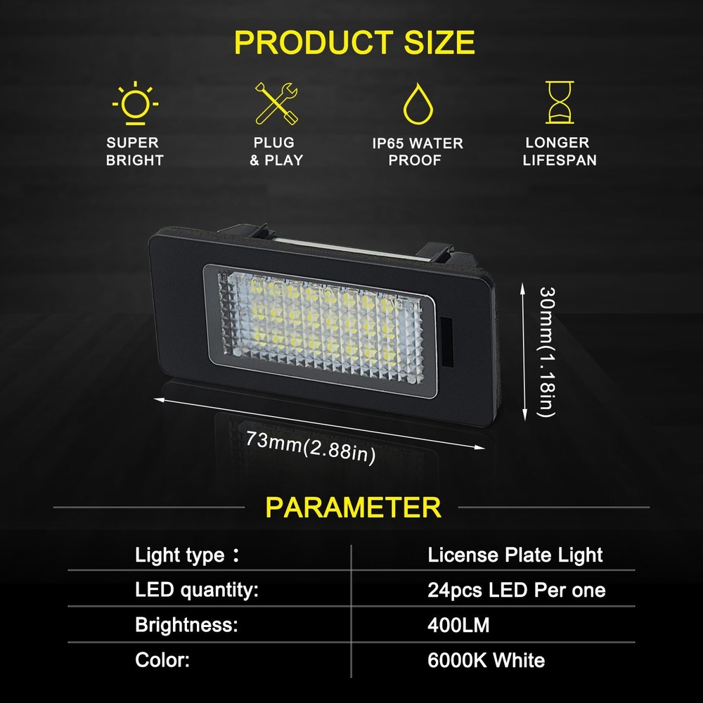 1Pair License Plate Light CANBUS Error Free for BMW E39 E60 E70 E82 E90 E92