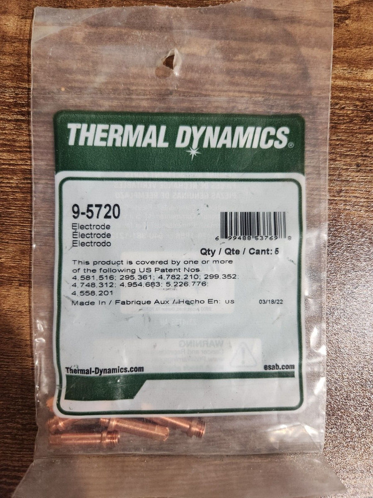 THERMAL DYNAMICS 9-5720 ELECTRODE AIR KNURLED 30-60AMP, 5 PACK