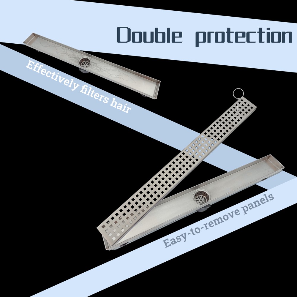 Linear Shower Drain 24" Stainless Rectangular Shower Drain w/Cover and Brushed