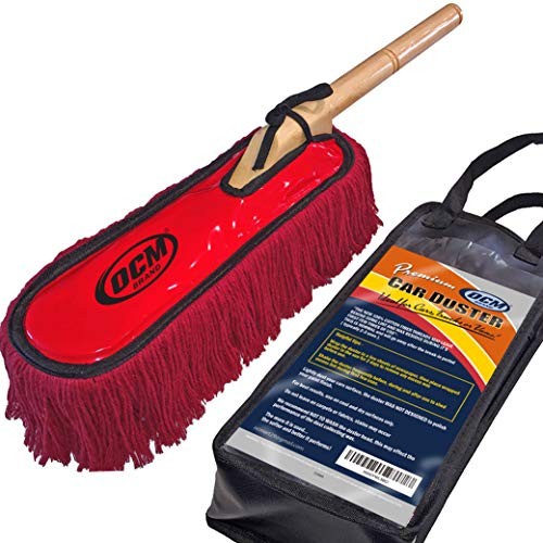 Premium Extra Large Car Duster with Durable Solid Wood Handle Includes Storage