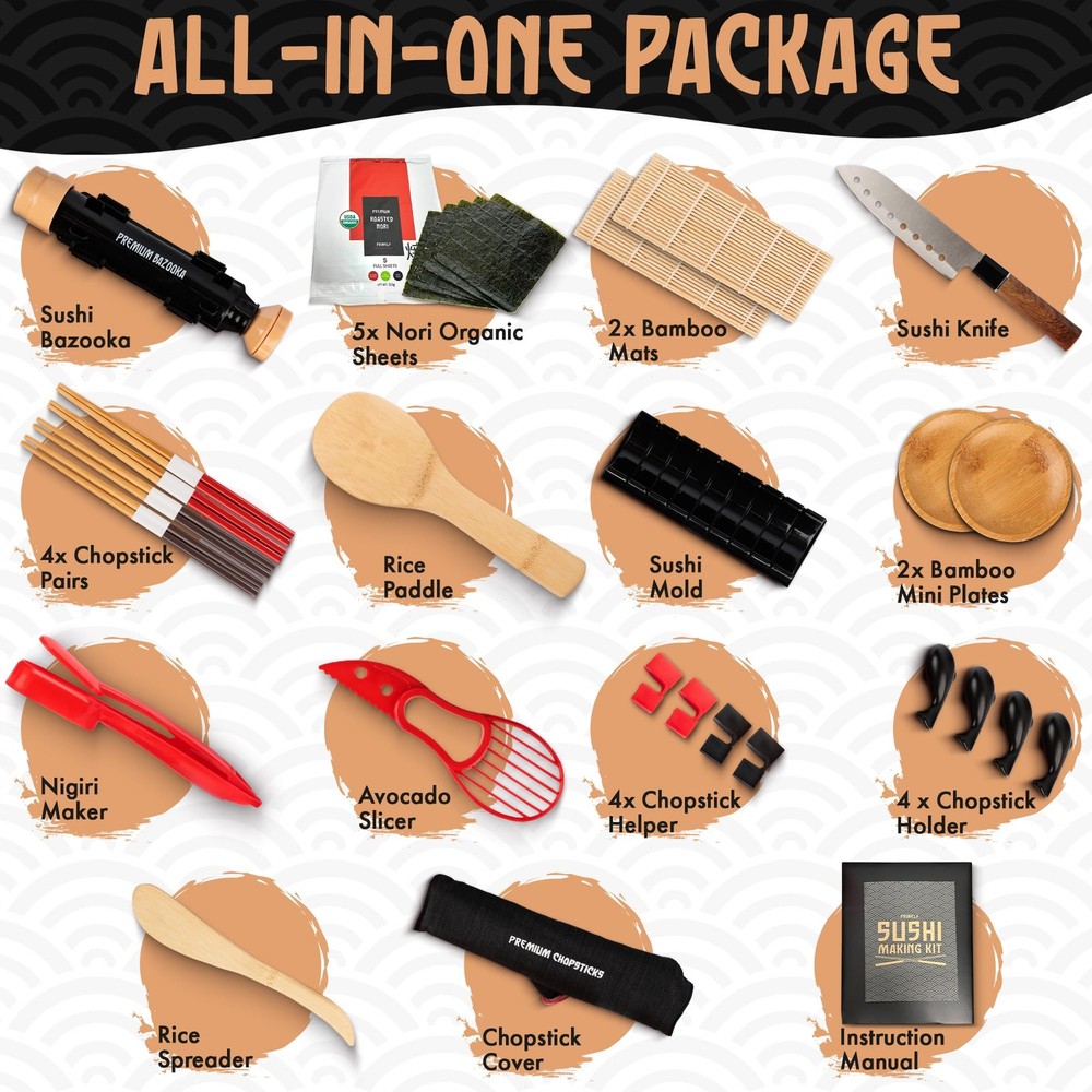 30 Pcs Sushi Making Kit – Bazooka Maker Kit, Black