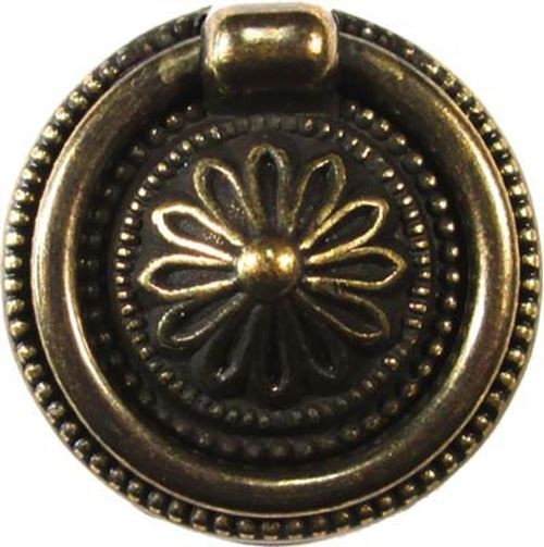 1-7/16" Colonial Revival Single Post Ring Pull Antique Brass