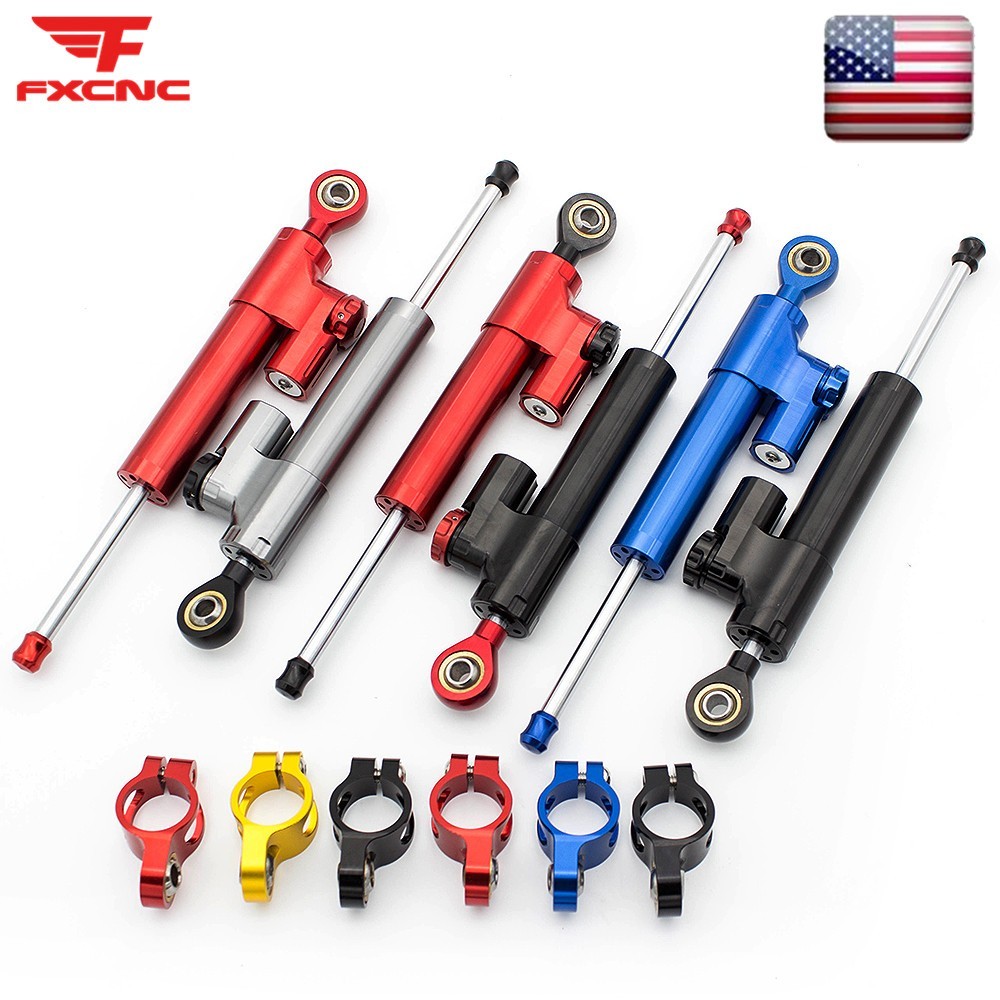 Motorcycle Universal CNC Adjustable Steering Damper Stabilizer Safety Black&Gray