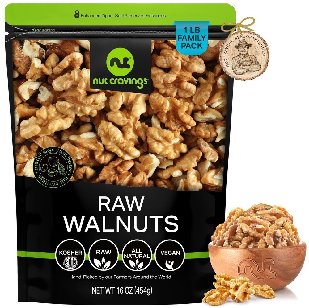 Nut Cravings Raw Walnut Halves & Pieces – Unsalted, Shelled, Fresh Walnut