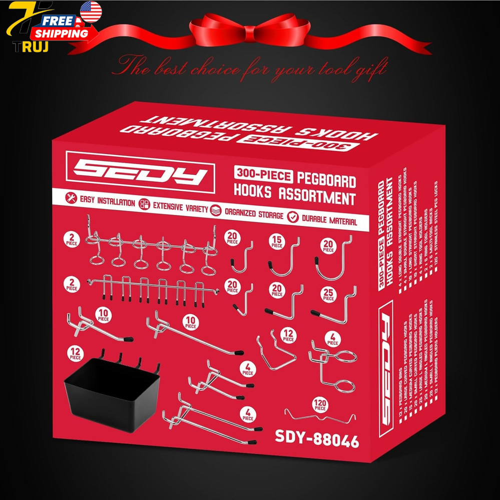 Pegboard Organizer Peg Board Hooks 300 Piece Hooks for Black Tool Organization