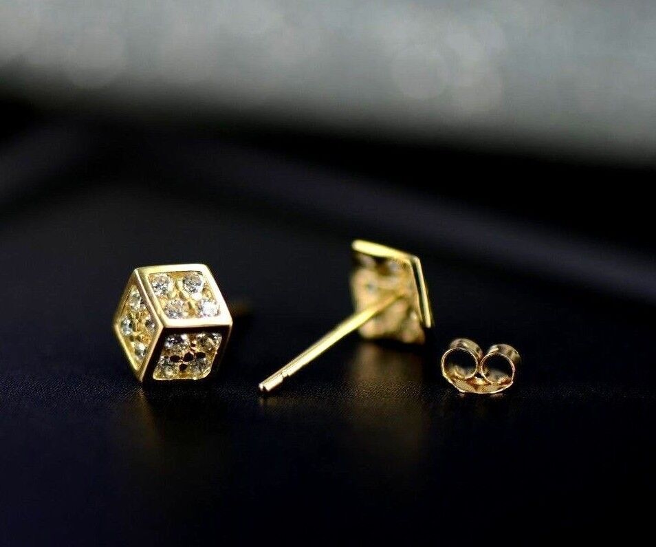 14K Yellow or White Gold Dice Stud earrings