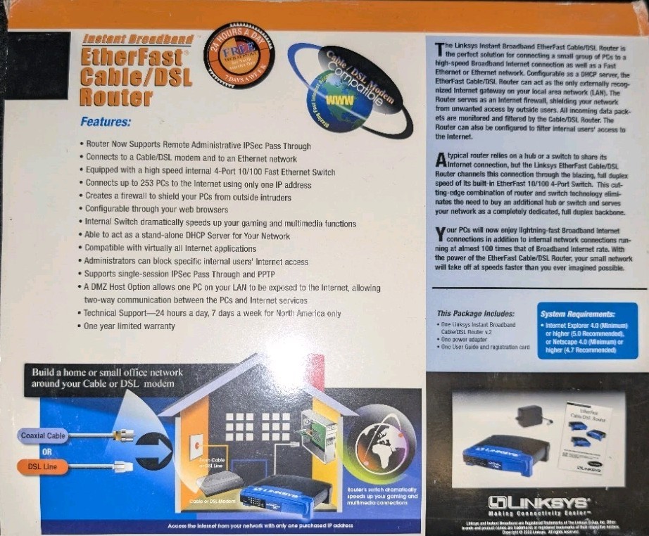 Linksys EtherFast BEFSR41 V2 Router 4-Port 10/100 Switch Firewall Wired Ethernet