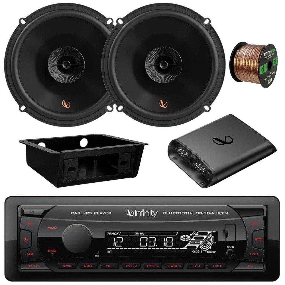 Infinity Bluetooth FM Radio Receiver, 2x 6.5" 150W Speaker w/Wire, Amp, Dash Kit