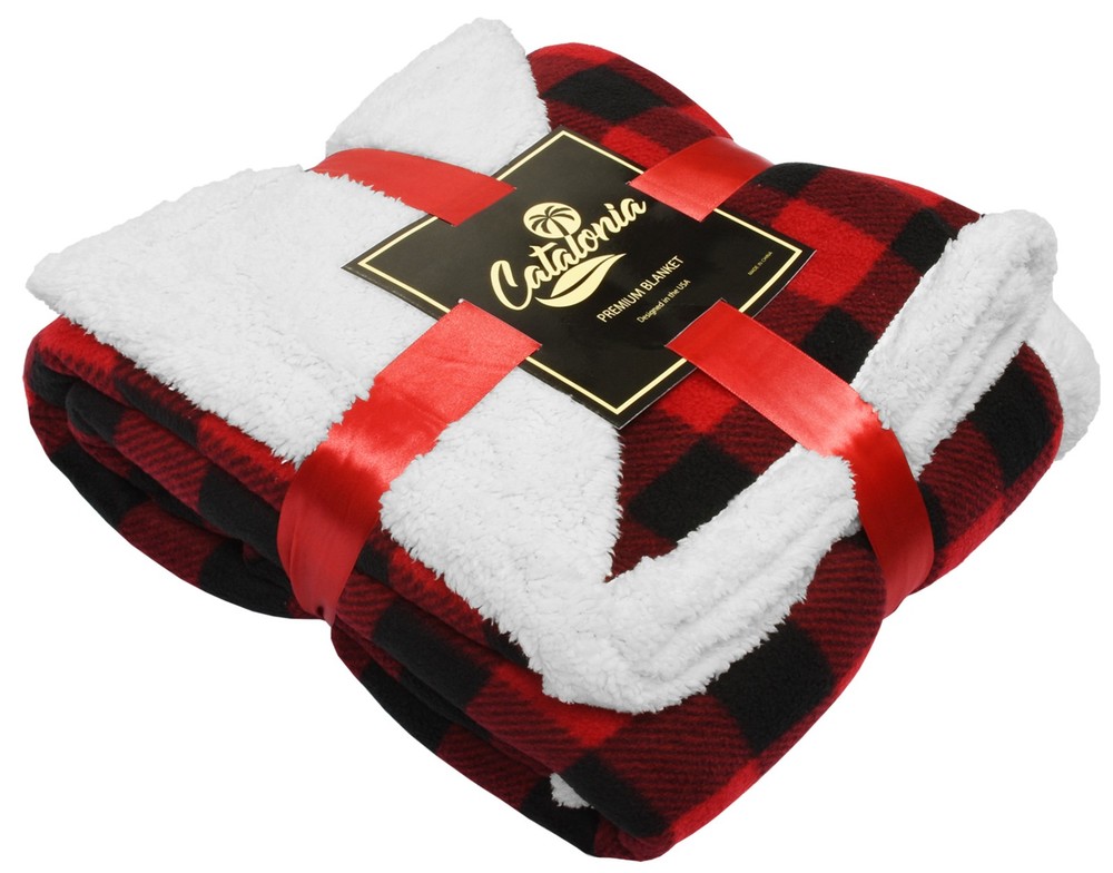 Sherpa Blanket Soft Warm Micro Fleece Plaid Pattern Throw Reversible