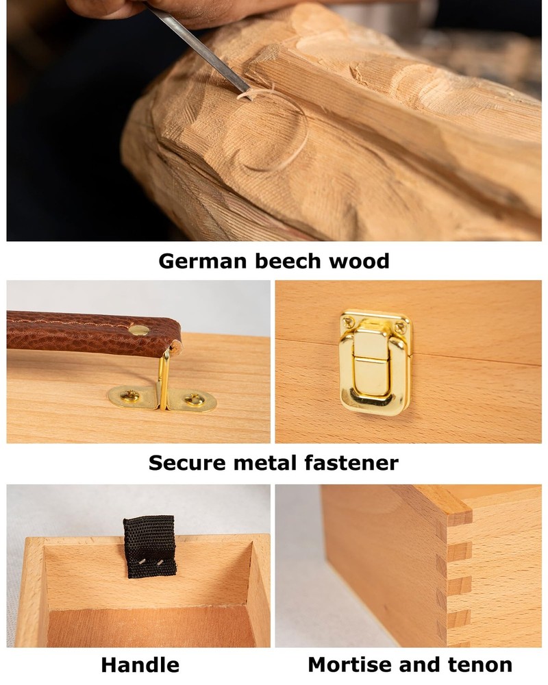 Multi-Function Artist Tool Box with Locking Clasps, Removable Tray Wooden Art...