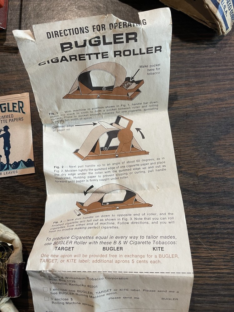 Vintage Bugler Thrift Kit Cigarette Rolling Machine And Cigarette Tin