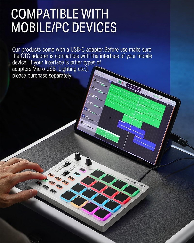 Donner STARRYPAD Drum Machine 16 Beat Pads USB MIDI Controller White