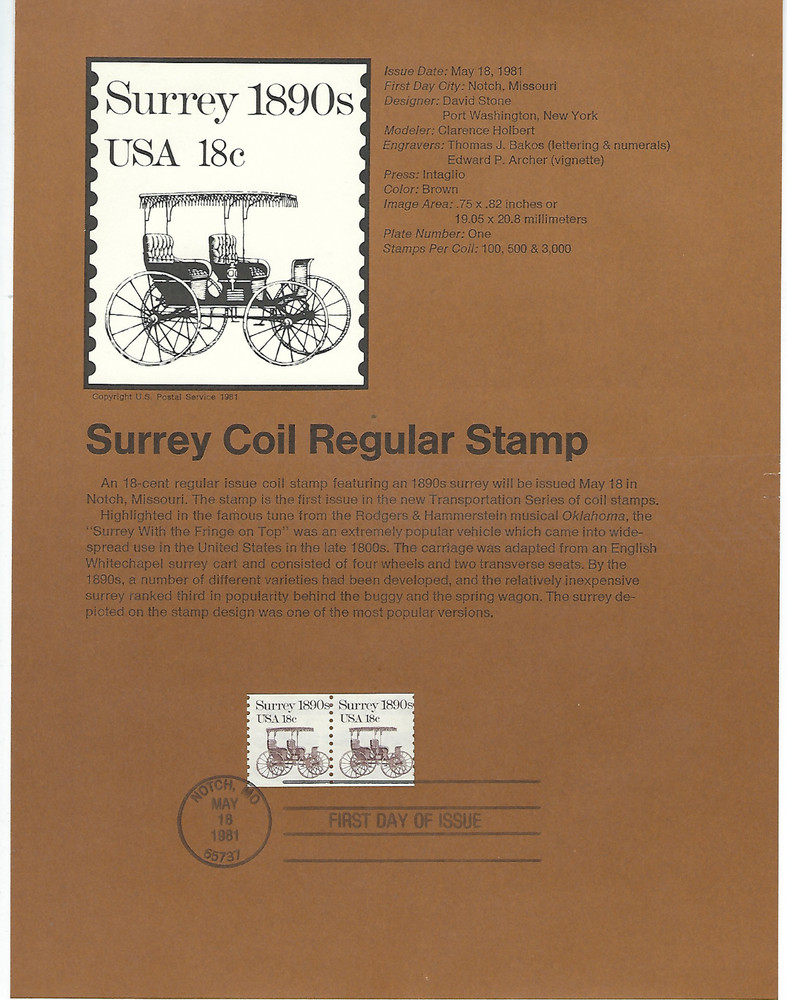 #1907...18 Cent...Surrey...First Day of Issue...Panel
