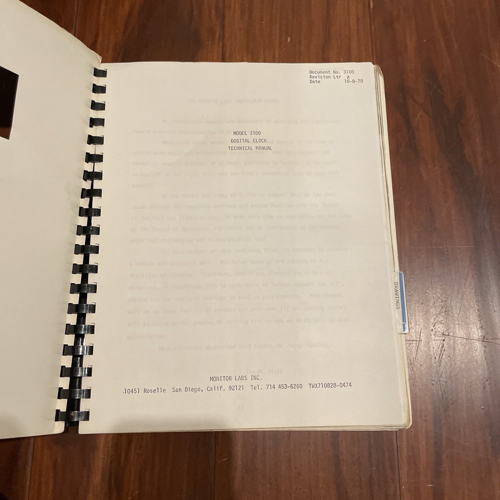 Monitor Labs 3100 Digital Clock Technical Manual