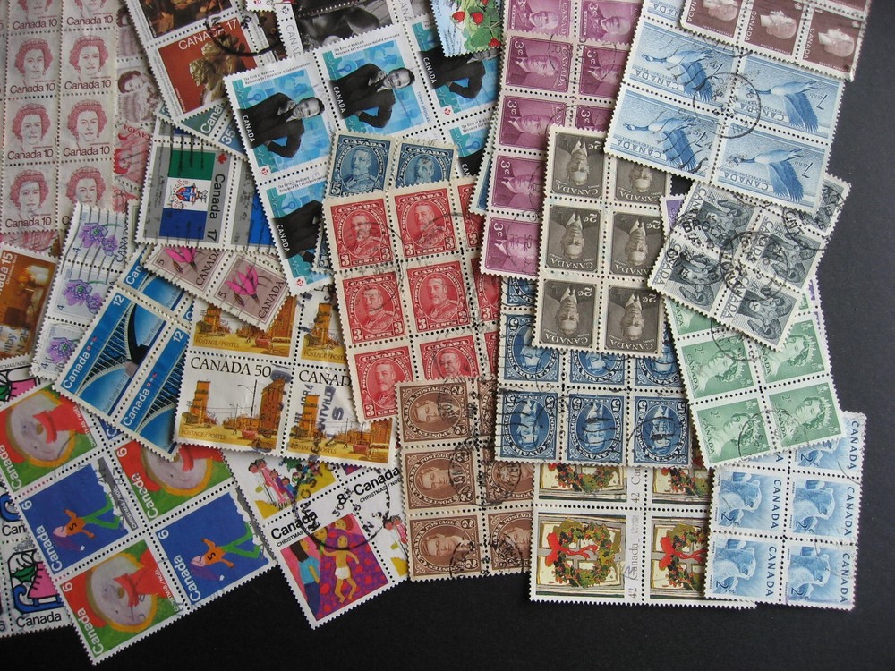 Canada 130 used blocks of 4 or more, virtually all different, mixed condition