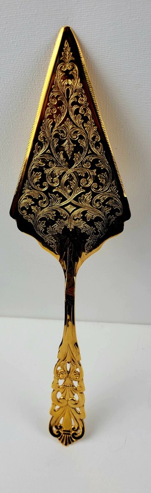 Italian Gold Carved Wedding Cake Server, Elegant Server Set, Hollowware, Scrolls