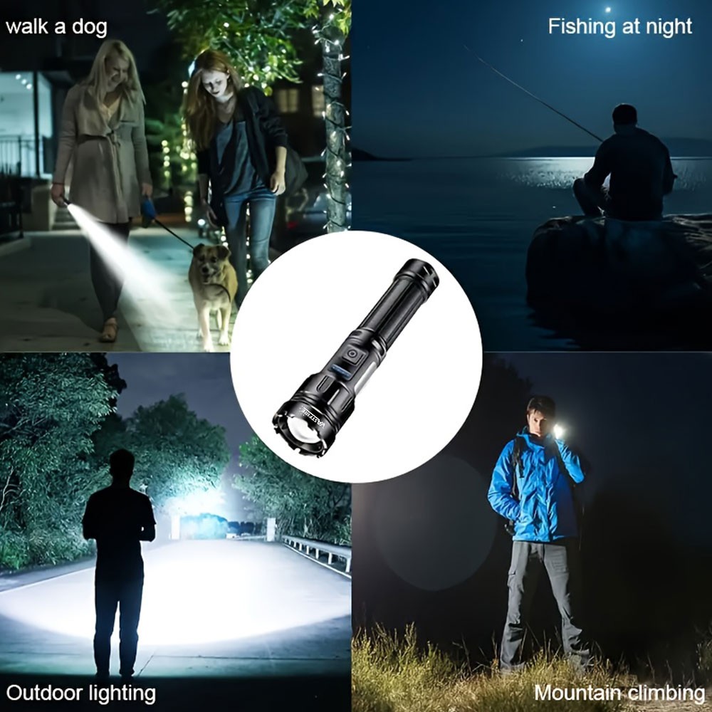 2x 20W LED Flashlight Torch Zoomable USB Charging White/Red COB Camping Light US