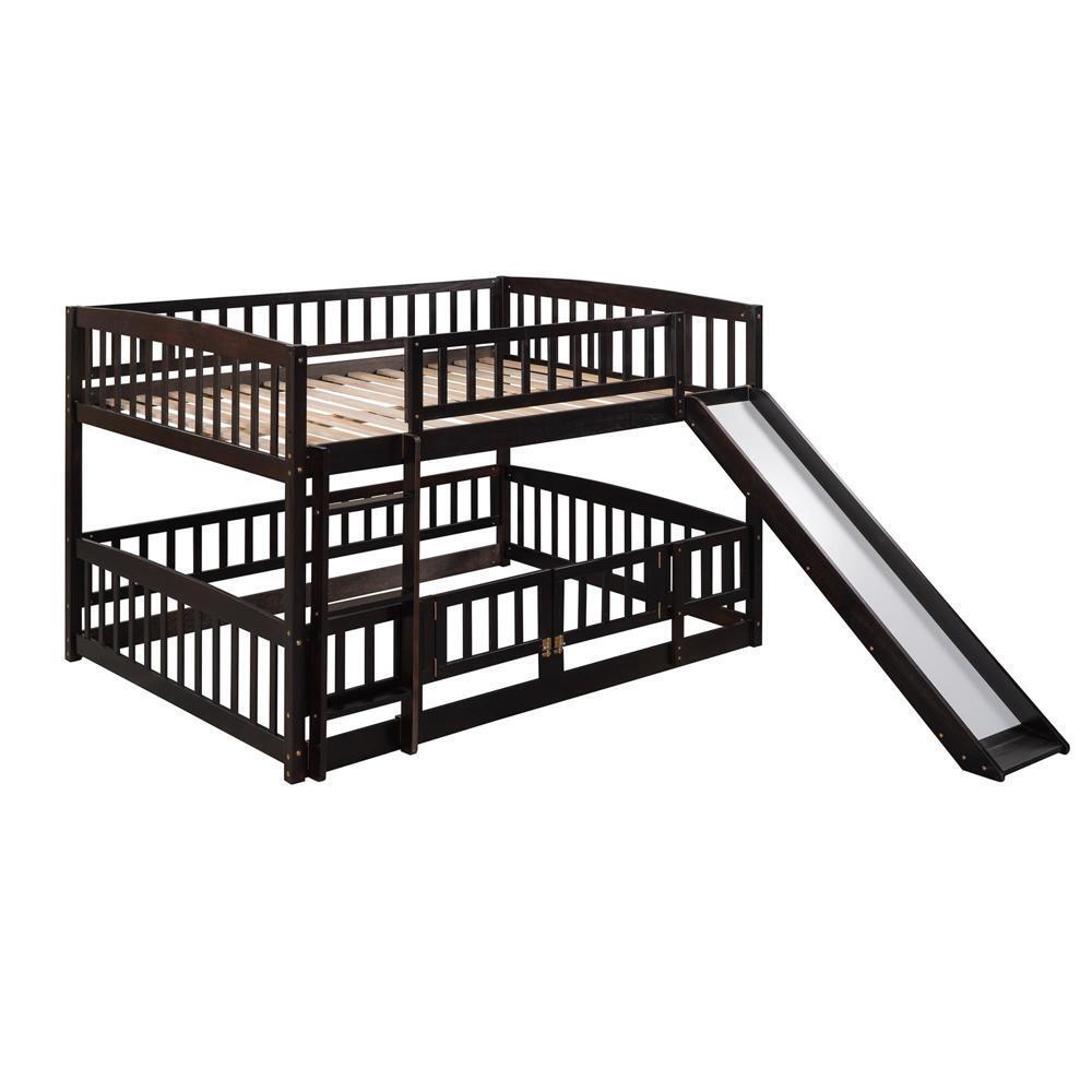 High Quality Bunk Bed with Slide Full Over Full Low Sturdy and Durable Espresso