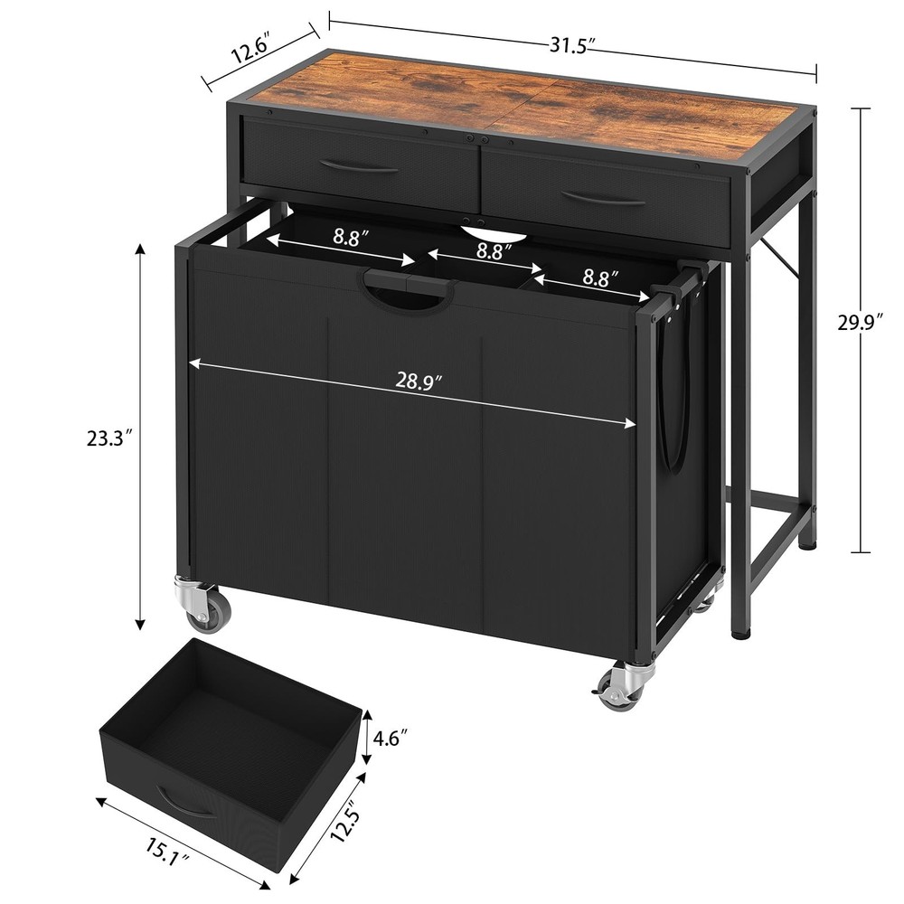 Laundry Sorter, Rolling Laundry Hamper with 3 Section Pull-Out Bags, Laundry ...