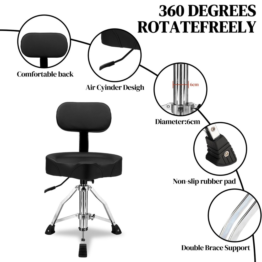 Drum Throne with Backrest Hydraulic Adjustable Heavy Duty Drum Stool