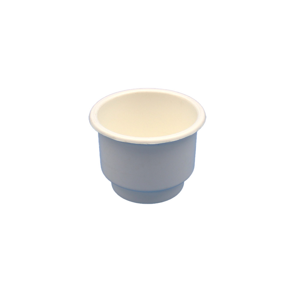 One New Cup Holder, White Plastic W/ Drain Hole Various Applications & Models