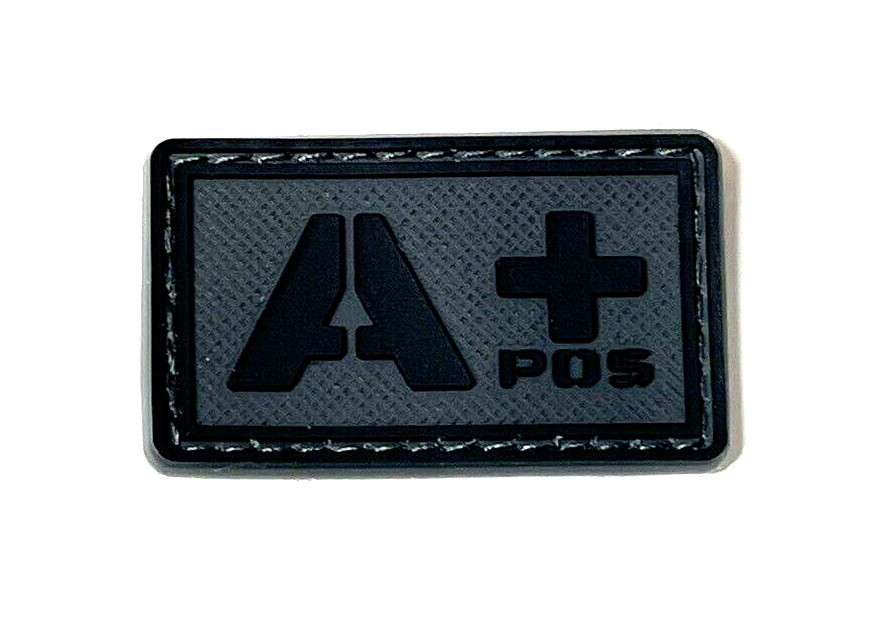 Gray Blood Type A+ PVC Rubber Patch, Hook and Loop Positive A+ Blood Type Gray