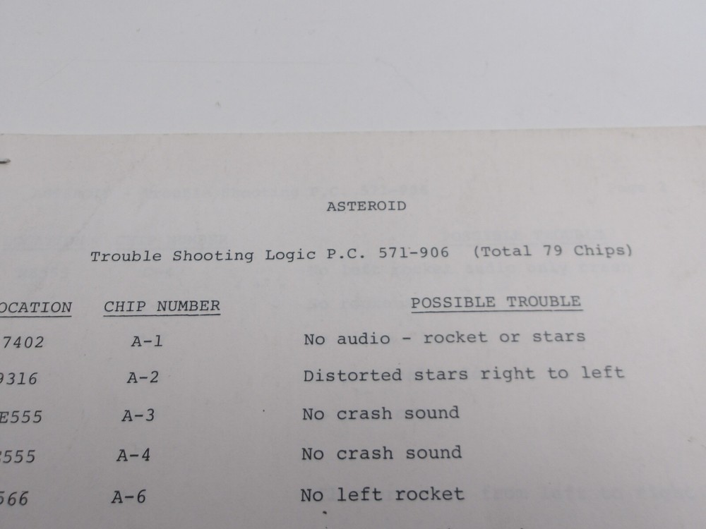 Midway - Asteroid - Trouble Shooting Logic PC Chips (7 Pages)