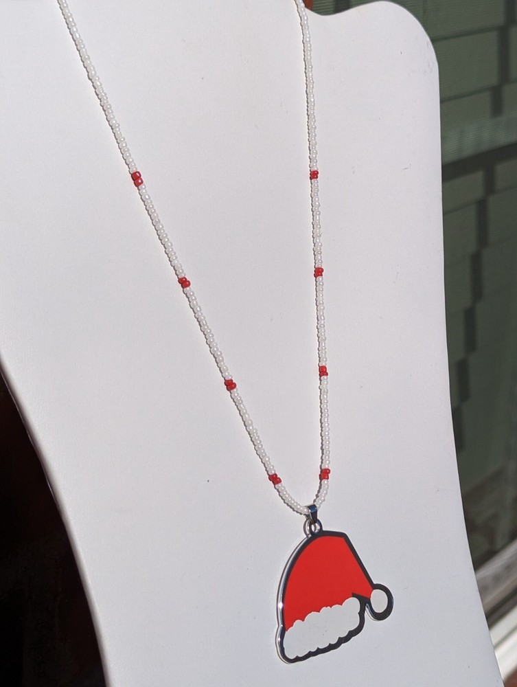 Santa Hat Pendant on Beaded Necklace