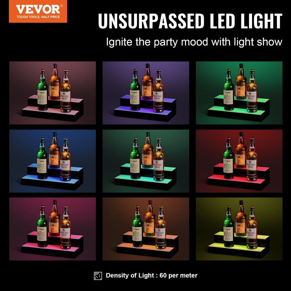 LED Lighted Liquor Bottle Display Bar Shelf RF & App Control 16" 2-Step