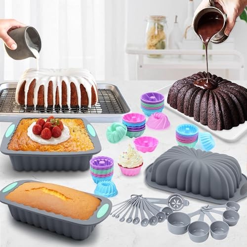 72 Pieces Silicone Bakeware Set, Nonstick Baking Pans 72 Pcs Bakeware Sets