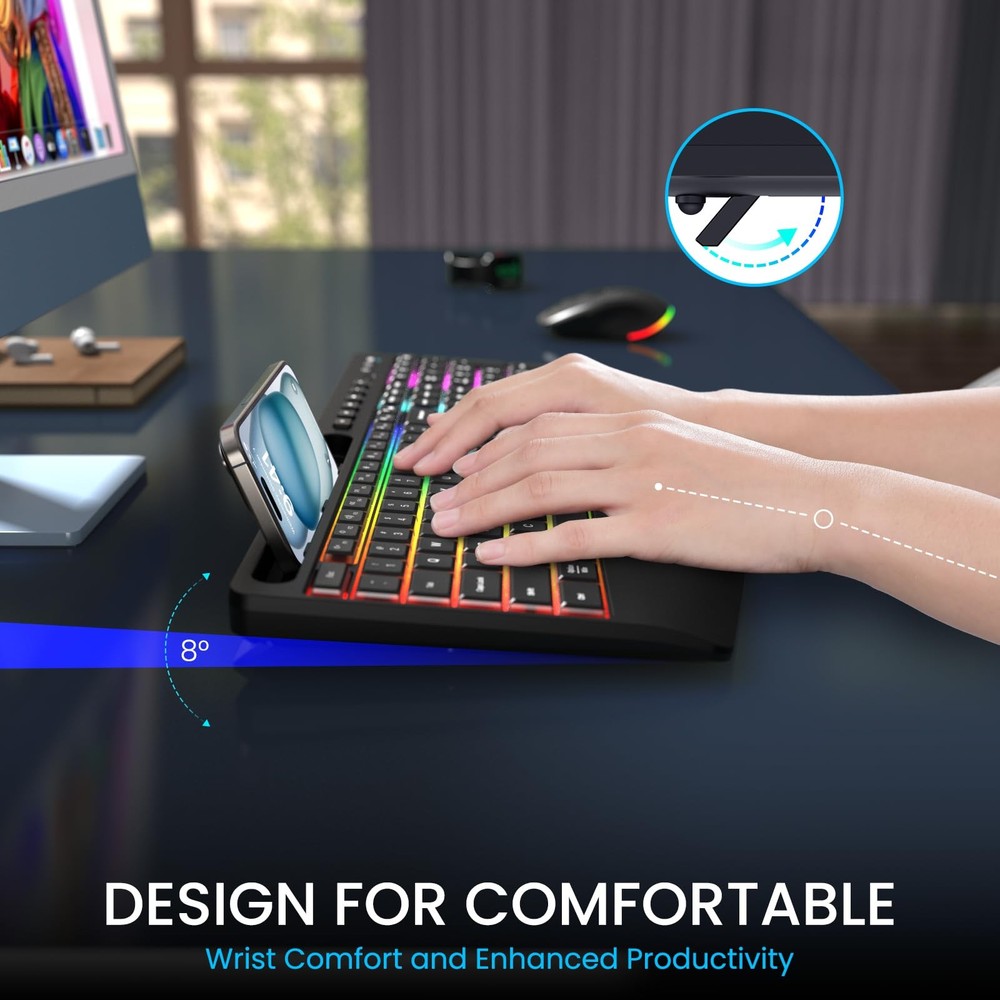Wireless Keyboard and Mouse Combo - Dual System RGB Backlit Mouse and Keyboar...