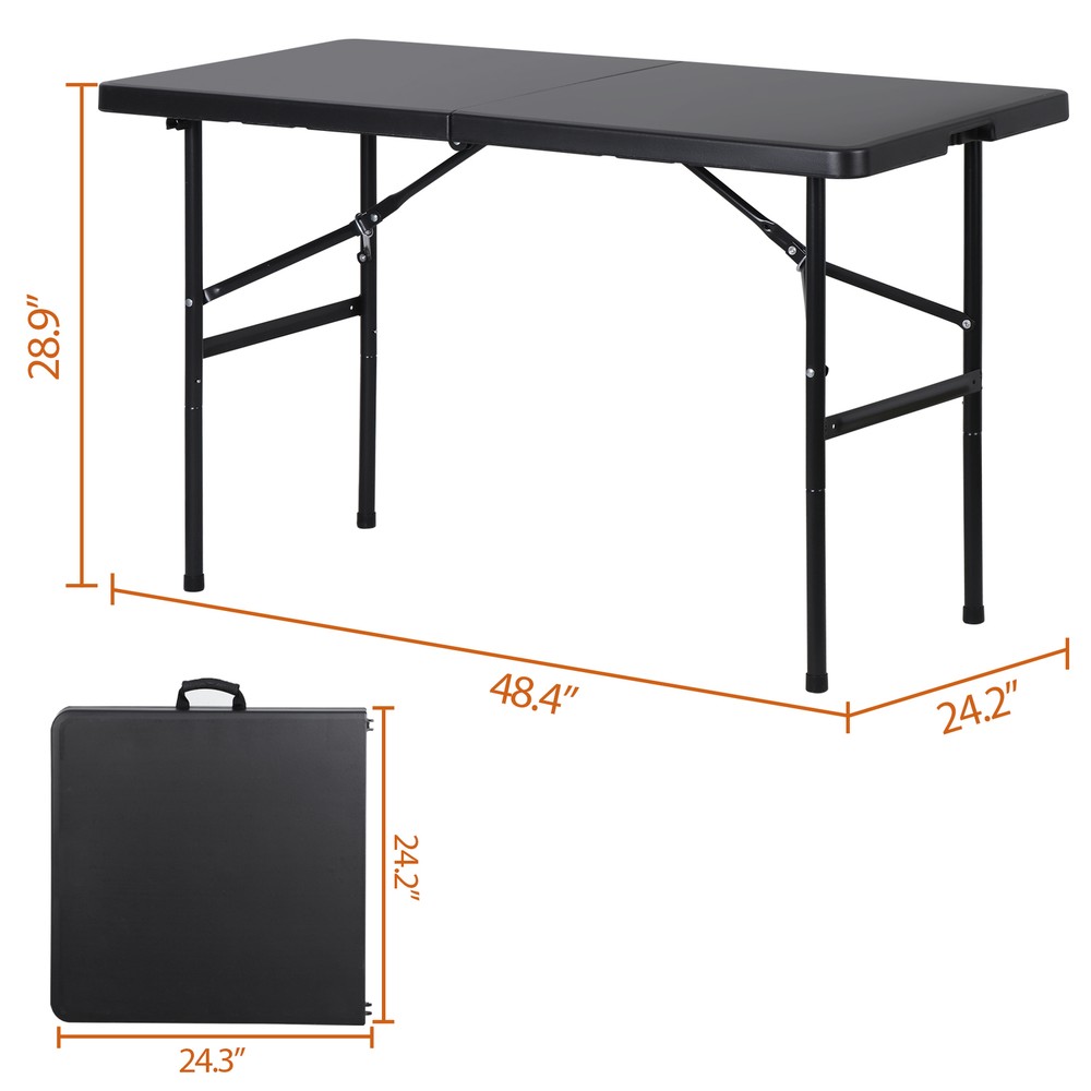 4ft Portable Folding Square Plastic Dining Table Fold-in-Half Outdoor Black