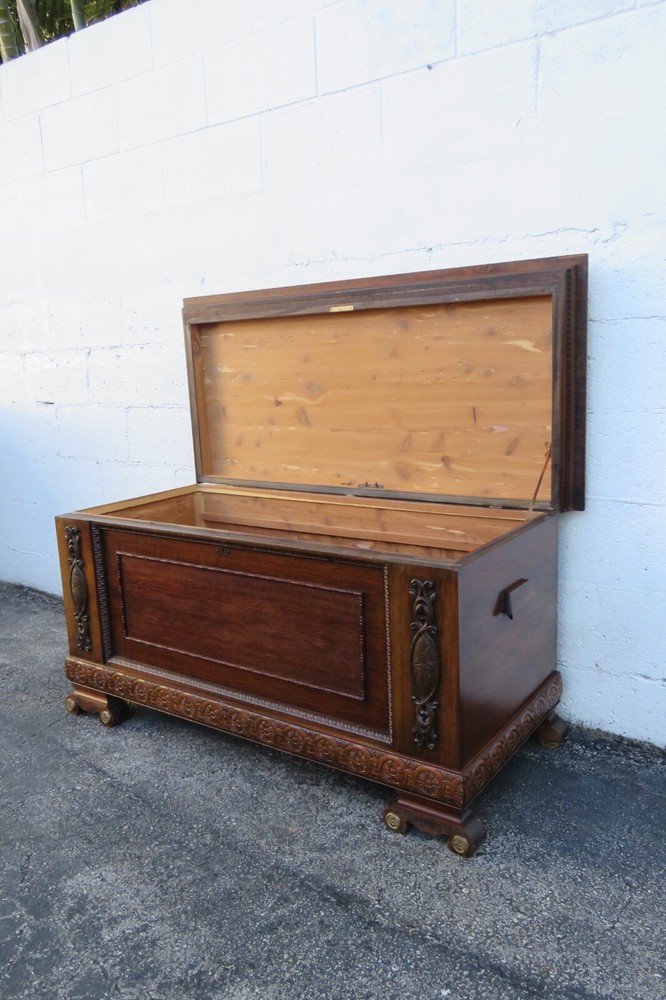Large Carved Bench Cedar Chest Blanket Trunk 5803