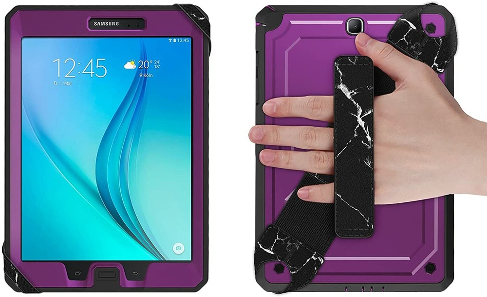 Universal Portable Tablet Hand Strap Holder Leather Handle Grip w Elastic Belt