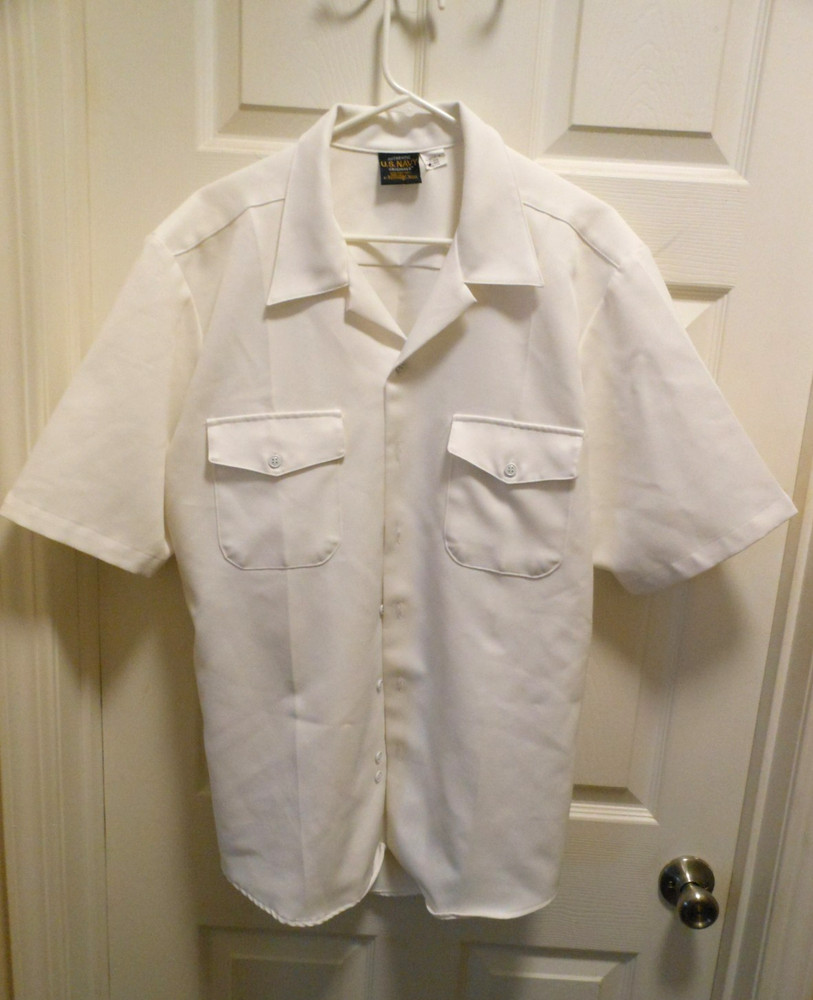 U.S. MILITARY MEN'S WHITE POLYESTER SHIRT SHORT SLEEVE  see pull down menu