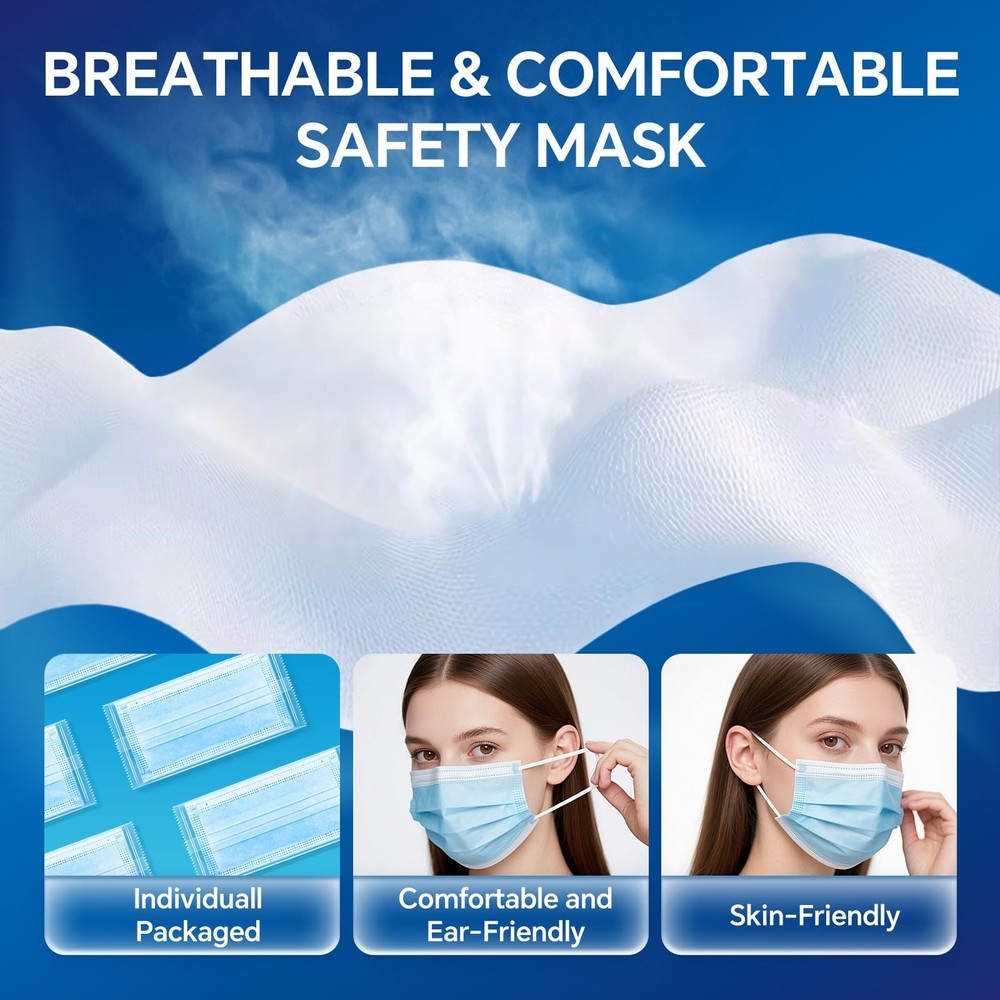 GTT 500PCS ASTM Level 3 Highly Protective 3 Layer Face Mask with Ear Loops - Ind