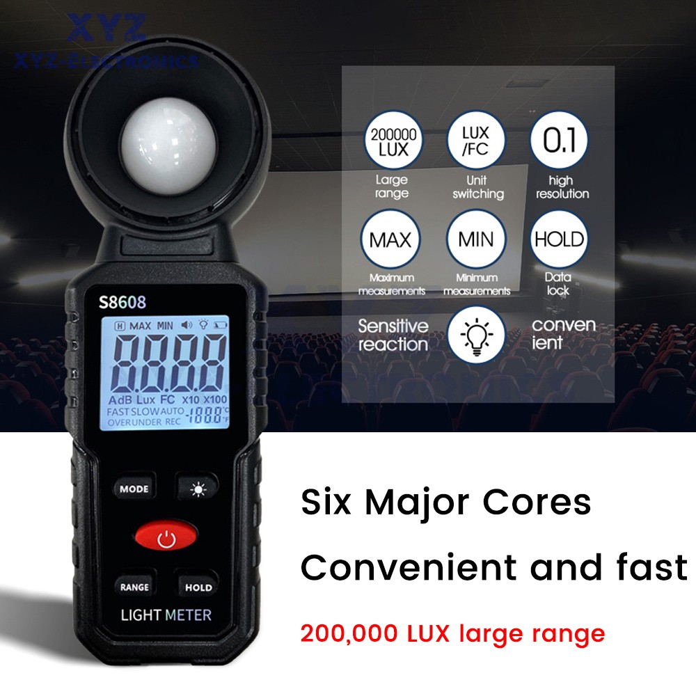 S8608 LCD Light Meter Digital Illuminance Meter Luxmeter Photometer 200000Lux