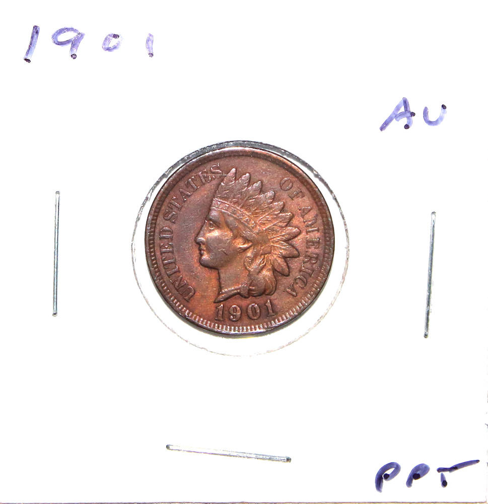 1901 US Indian Head Cent  AU About Uncirculated   (PPT)