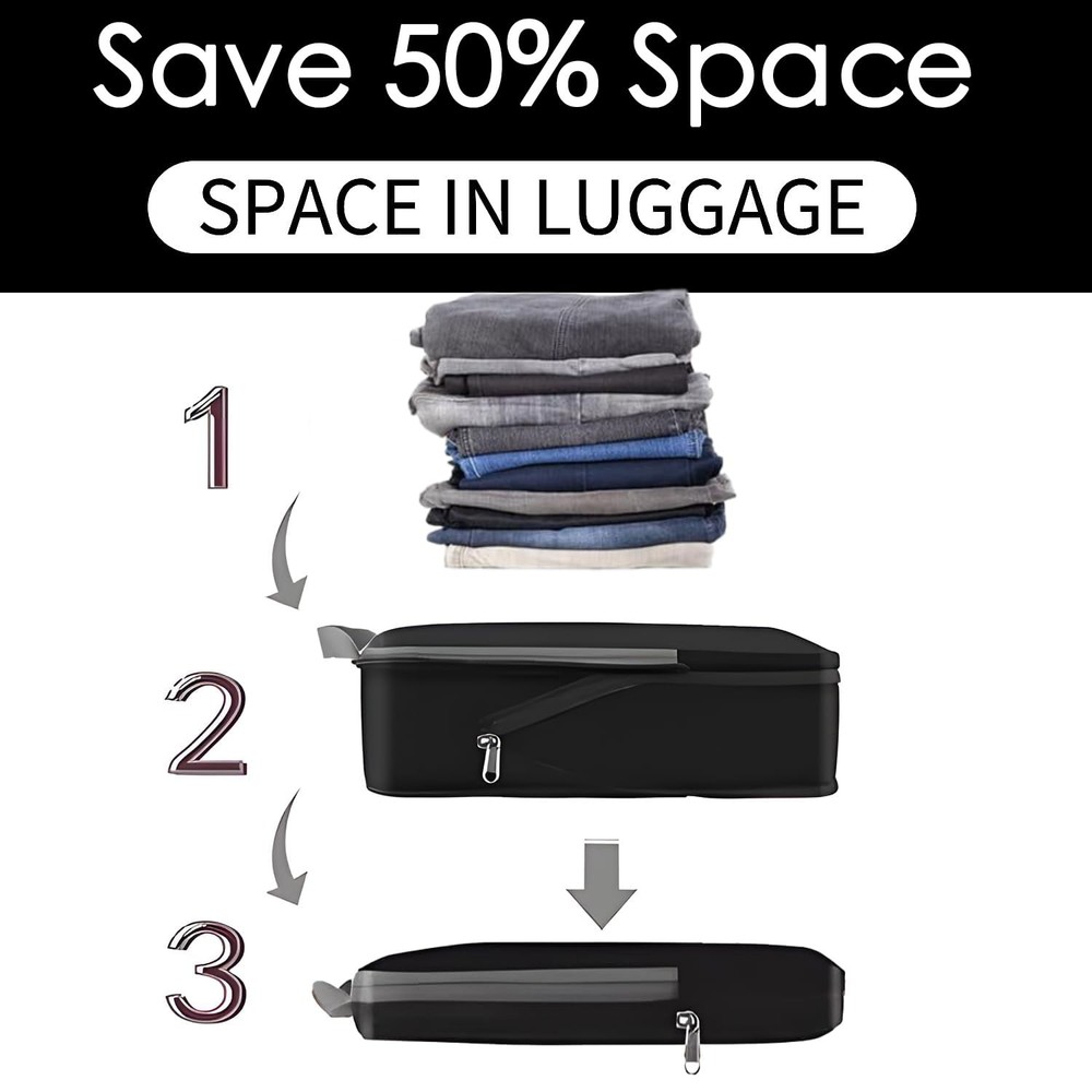 3 Set Compression Packing Cubes with Handle Travel Essential for Suitcases Ny...