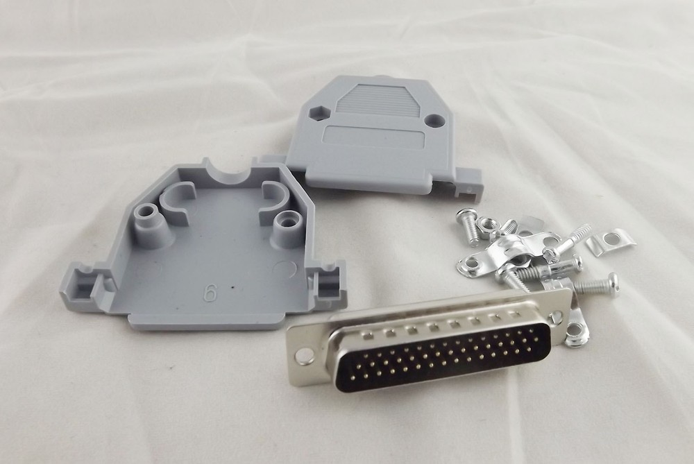DB44 Male Plug 44 Pin 3 Rows D-SUB Connector Grey Plastic Hood Cover Backshell