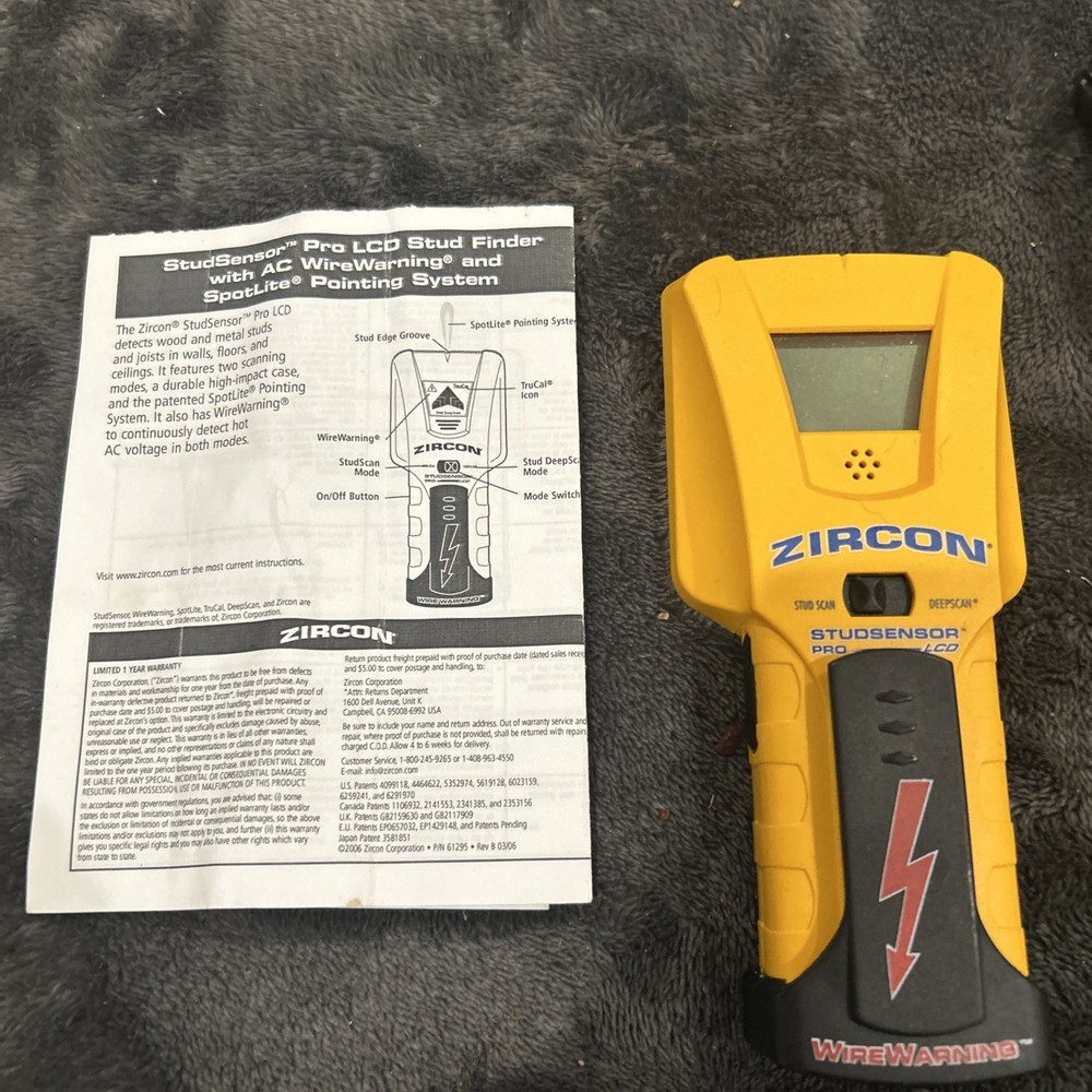 ZIRCON Electronic Deep Scan Stud Sensor PRO LCD Stud Scan With Wire Warning