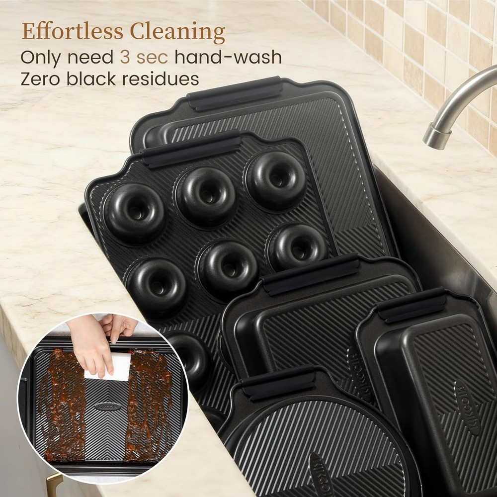 25 PCS Stackable Baking Pans Set Non-stick Bakeware Sets W/ Silicone Handles