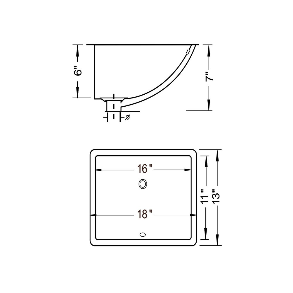 Pool Rectangular Undermount Bathroom Vanity Sink 18" X 13" X 7" White Porcelain
