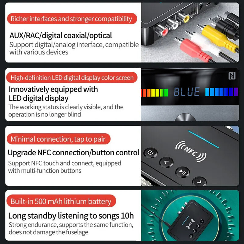 NFC Bluetooth Audio Receiver/Transmitter Fr Speaker/TV/Amplifier AUX/RCA/Optical